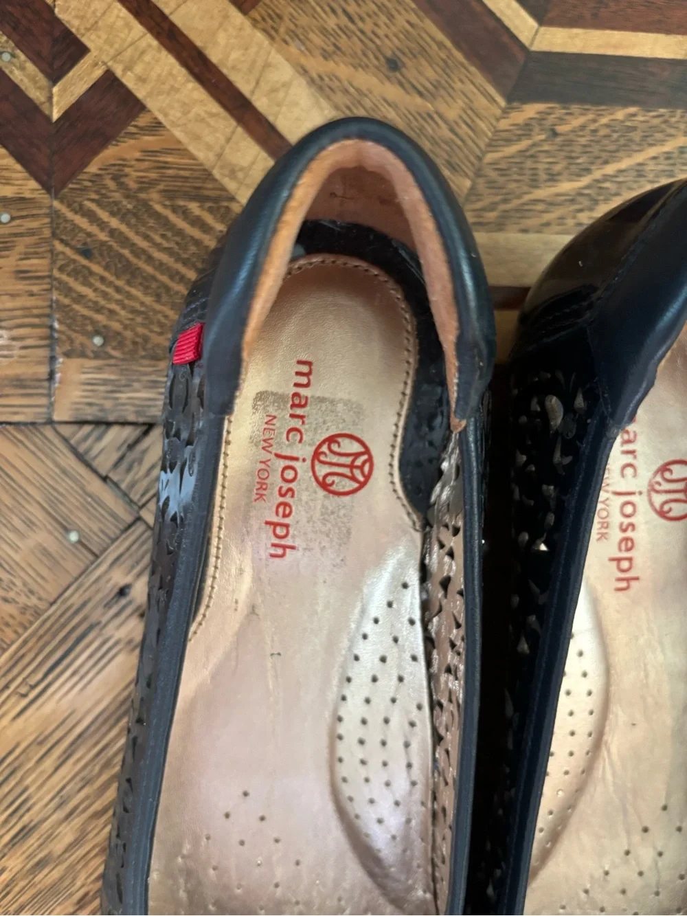 Patent Navy Marc Joseph New York Ballet Flats with Laser-Cut Detail